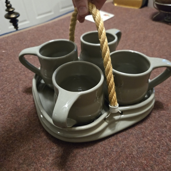 Claudia Shuride For Tuscany Japan Mug Set Of 4 With Carrying Tray Grey - Picture 1 of 7